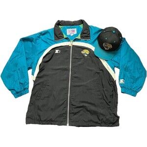 Jacksonville Jaguars Vintage 90s Starter Hooded Windbreaker Jacket  2X W/Hat